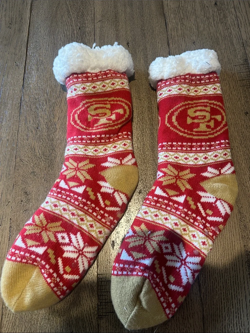 Festive Red Holiday Stocking Set with Gold Accents and Plush White Cuff